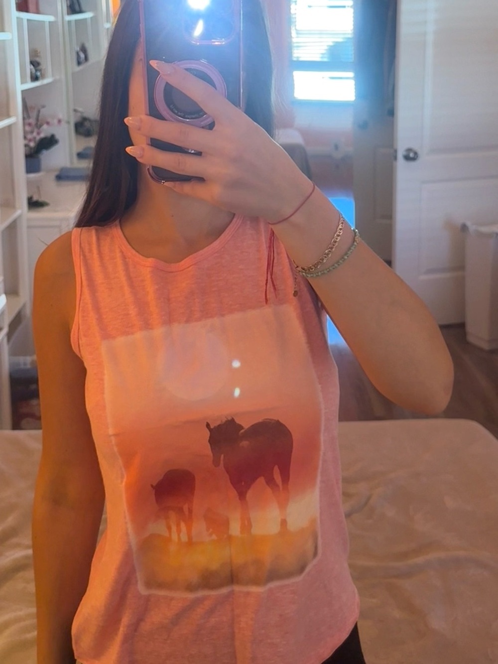 Xhilaration Pink Sunset Horse Graphic Tank